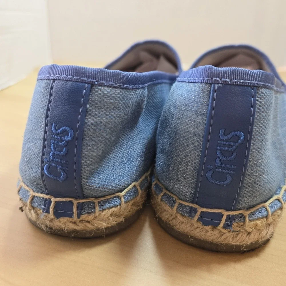 Circus by Sam Edelman Blue Espadrille Flats Black Beaded Toe Women's Size 8